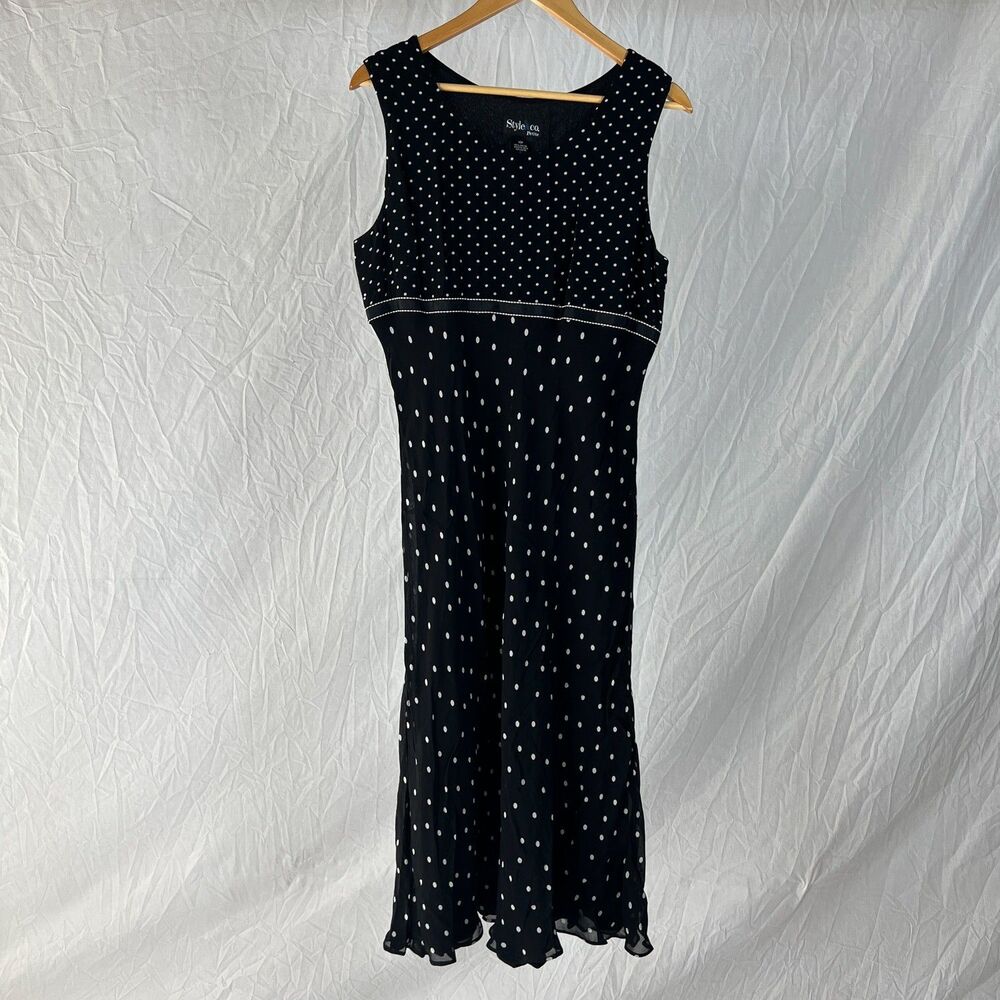 Macy's Style & Co Black White Polka Dot Sleeveless Midi Dress Petite Sz 14 P